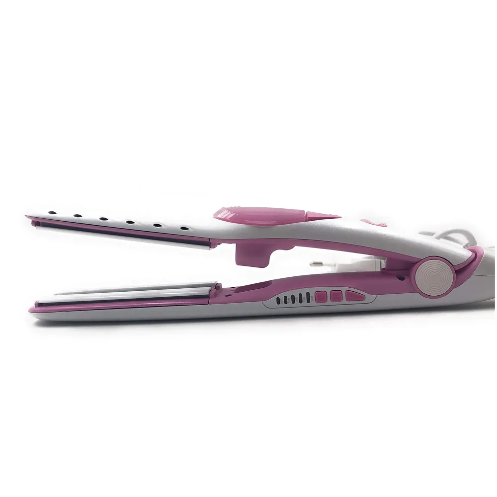 Professional Steam Spray Hair Straightener Curler Tourmaline Ceramic Vapor Flat Iron, with LCD Display and Auto-off Function (Pink)