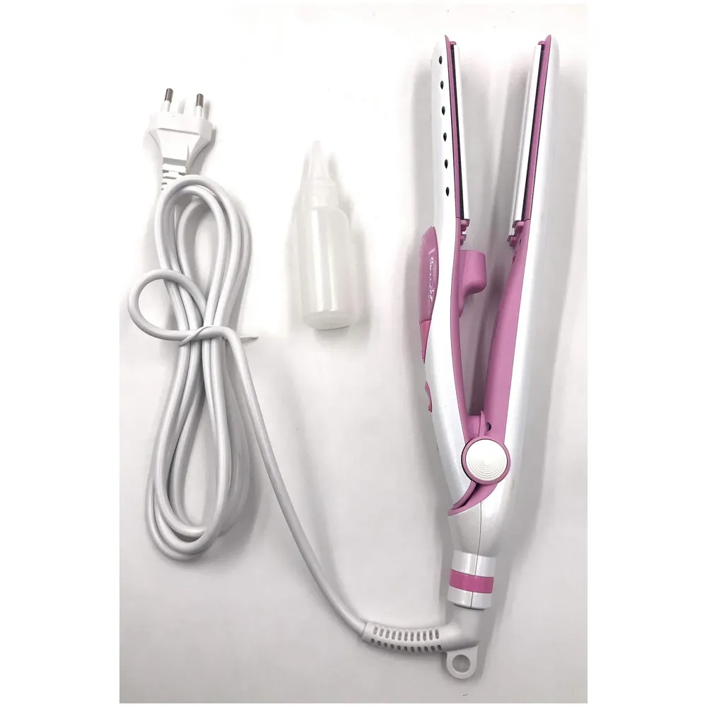 Professional Steam Spray Hair Straightener Curler Tourmaline Ceramic Vapor Flat Iron, with LCD Display and Auto-off Function (Pink)