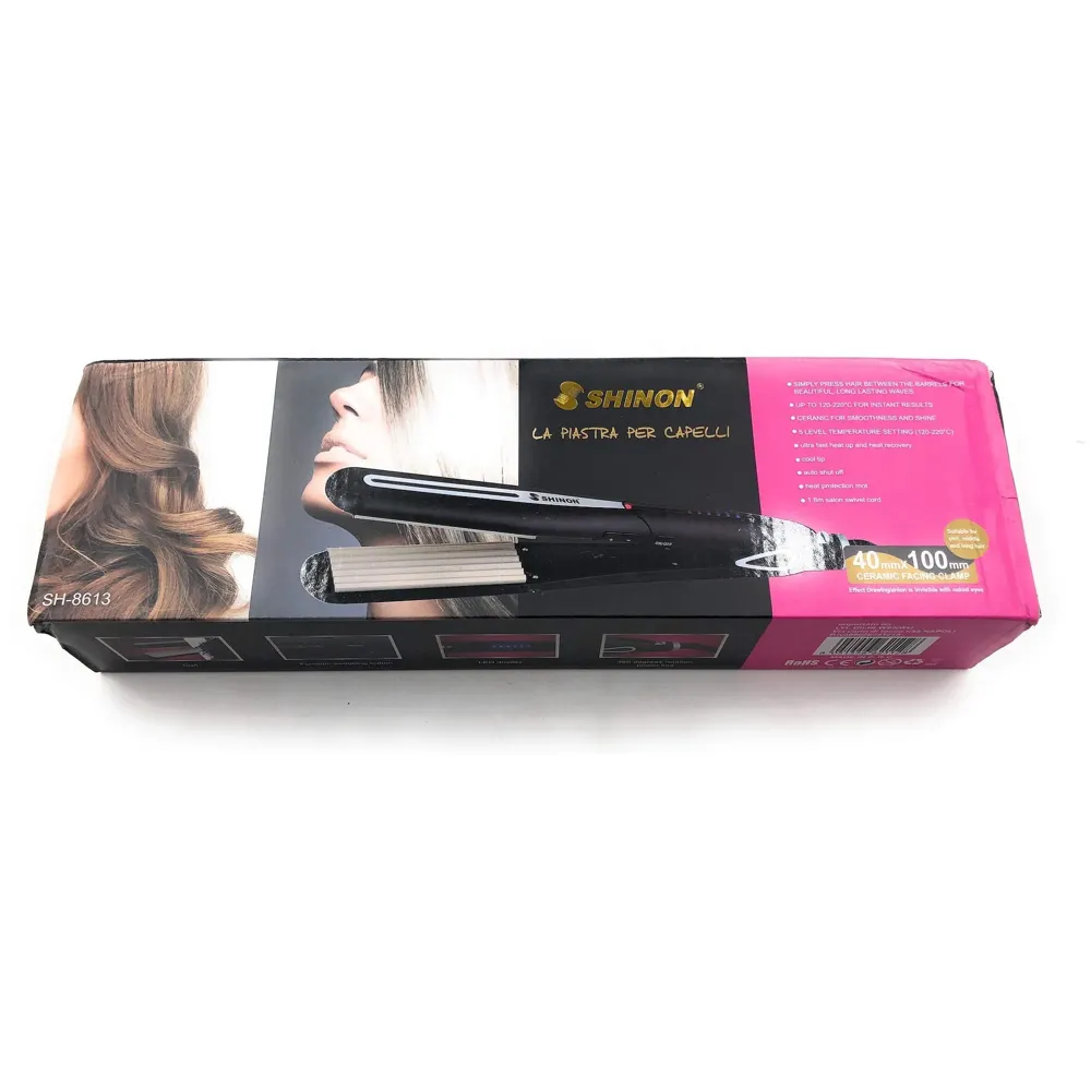 Hair Crimper With LCD Display And 5 Level Temperature Control, Ultra Fast Heat-up And Heat Recovery, Auto Shut-off For safety, Wider Ceramic Plates For smoothness and Shine (Black)