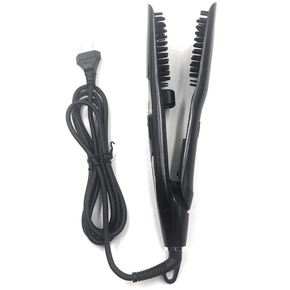 Professional Hair Salon Styling Hair Straightener Brush Heated Hair Brush Straightener Steam Vapor With LCD Screen (Black)