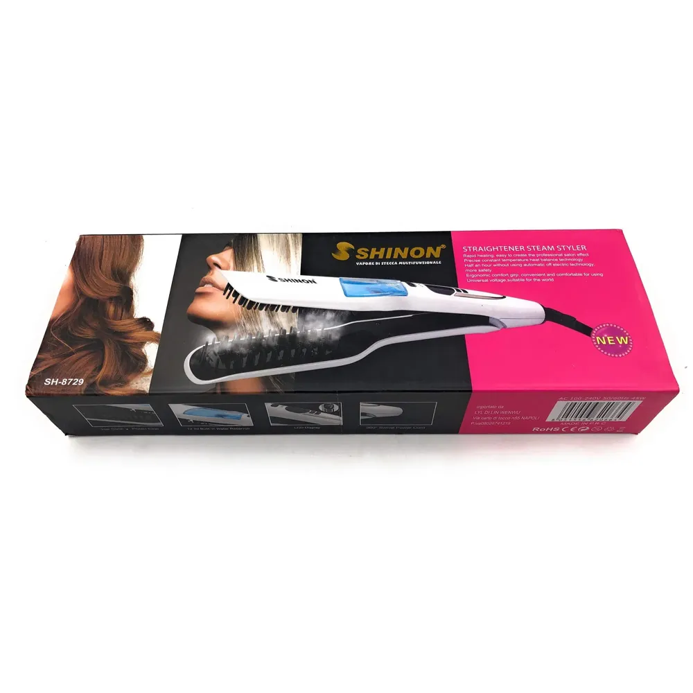 Professional Hair Salon Styling Hair Straightener Brush Heated Hair Brush Straightener Steam Vapor With LCD Screen (Black)