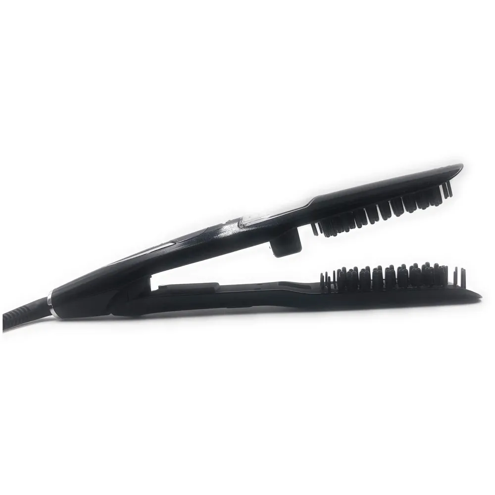 Professional Hair Salon Styling Hair Straightener Brush Heated Hair Brush Straightener Steam Vapor With LCD Screen (Black)