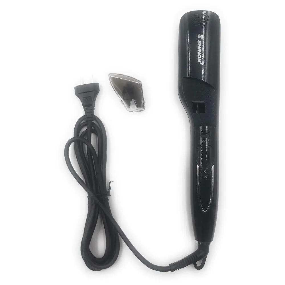 Professional Hair Salon Styling Hair Straightener Brush Heated Hair Brush Straightener Steam Vapor With LCD Screen (Black)