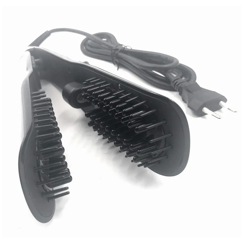 Professional Hair Salon Styling Hair Straightener Brush Heated Hair Brush Straightener Steam Vapor With LCD Screen (Black)