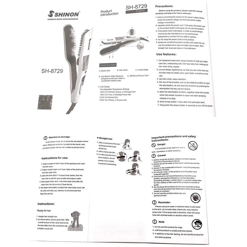 Professional Hair Salon Styling Hair Straightener Brush Heated Hair Brush Straightener Steam Vapor With LCD Screen (Black)