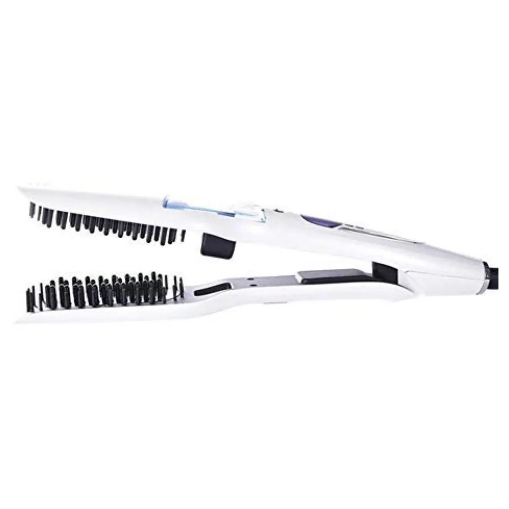 Professional Hair Salon Styling Hair Straightener Brush Heated Hair Brush Straightener Steam Vapor With LCD Screen (White)