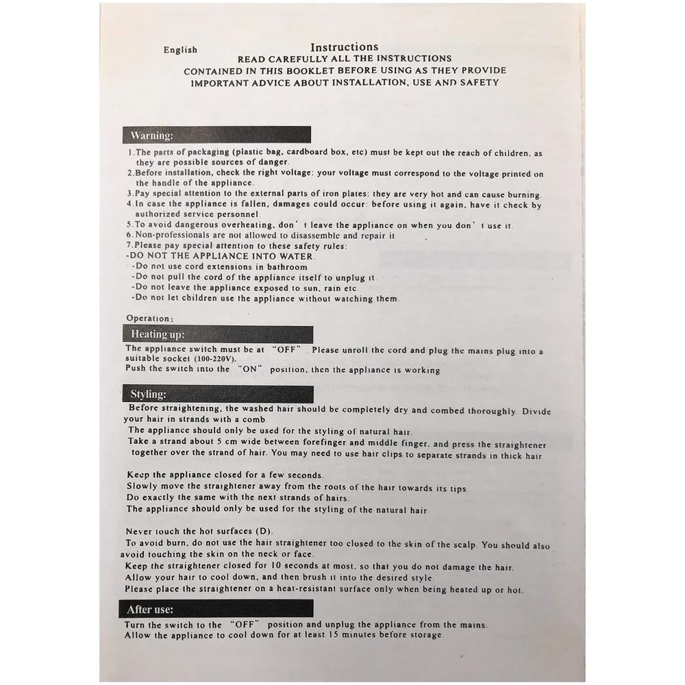 Professional Hair Salon Styling Hair Straightener With Rapid Heating And Heat Balance Technology, Automatic off For safety (Black)