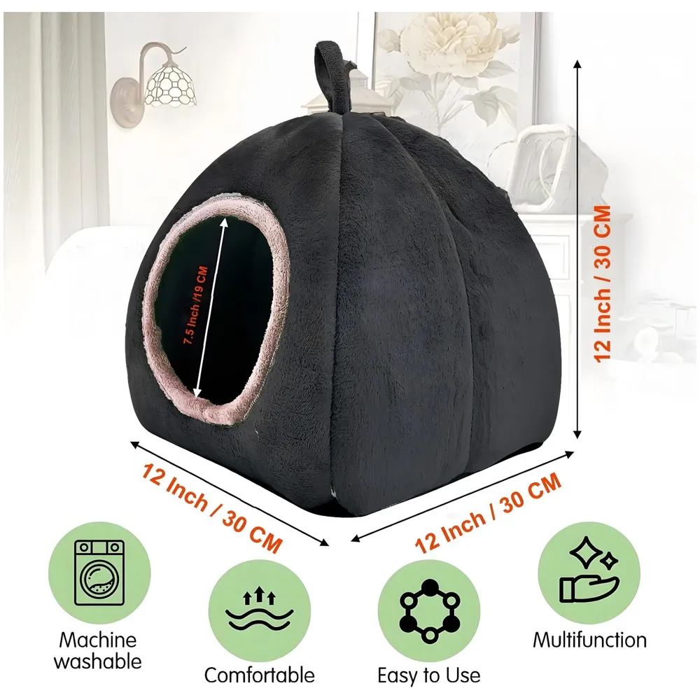 Large Hamster Bed Hideout for Rest Sleeping House Home Washable Suitable for All Small Animals Like Hedgehogs Very Large Size – 30 * 30 * 30 CM Can Fit Up to 5 Pets Black - 2