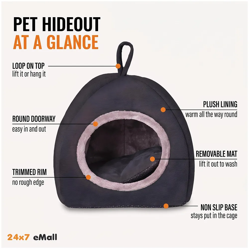 Large Hamster Bed Hideout for Rest Sleeping House Home Washable Suitable for All Small Animals Like Hedgehogs Very Large Size – 30 * 30 * 30 CM Can Fit Up to 5 Pets Black