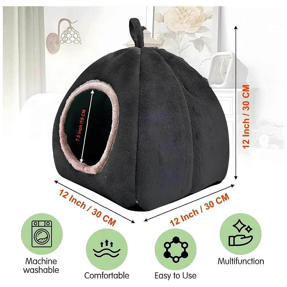 Large Hamster Bed Hideout for Rest Sleeping House Home Washable Suitable for All Small Animals Like Hedgehogs Very Large Size – 30 * 30 * 30 CM Can Fit Up to 5 Pets Black