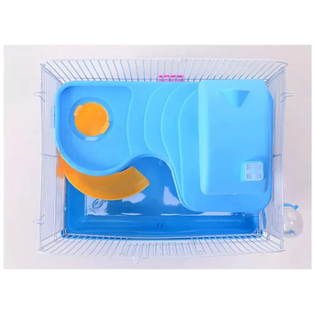 Hamster Habitat,Pet House Portable Small Pets 2 Floors, Mice with a Food Cup, Water Bottle and Exercise Wheel (Blue)