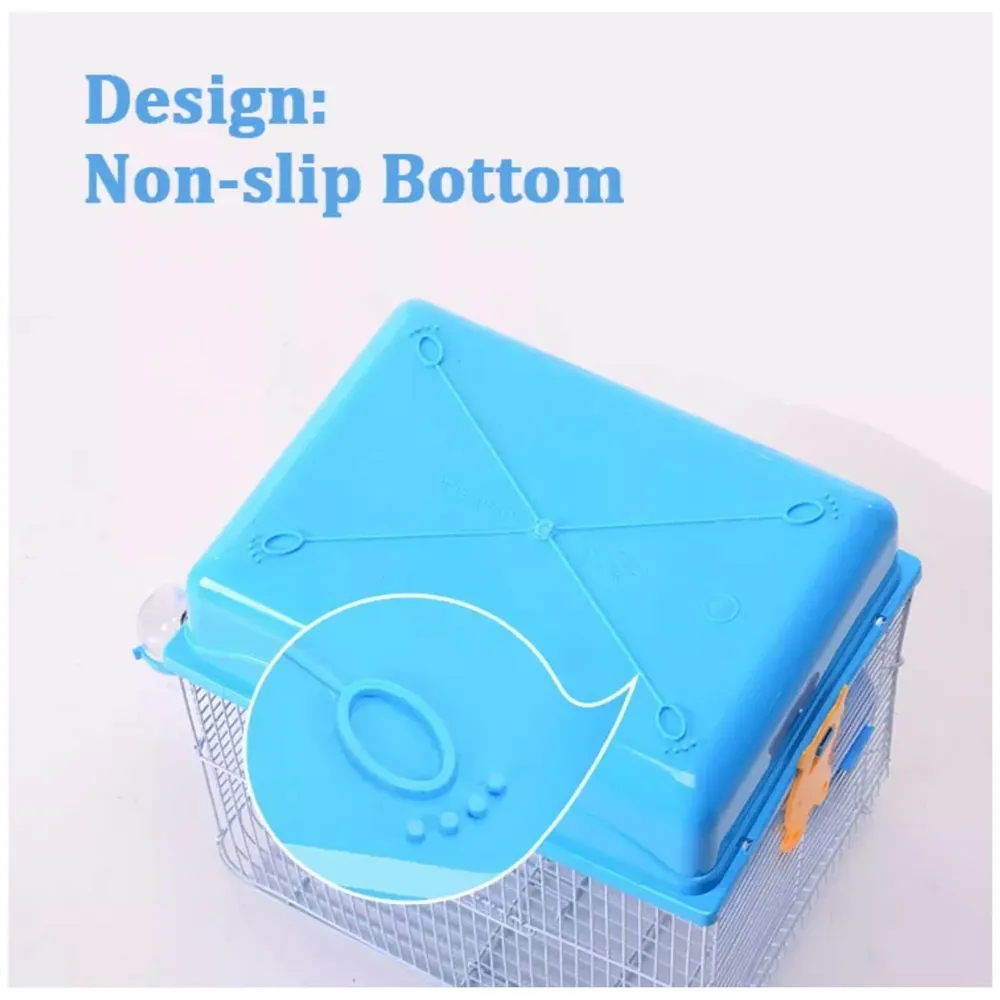 Hamster Habitat,Pet House Portable Small Pets 2 Floors, Mice with a Food Cup, Water Bottle and Exercise Wheel (Blue)