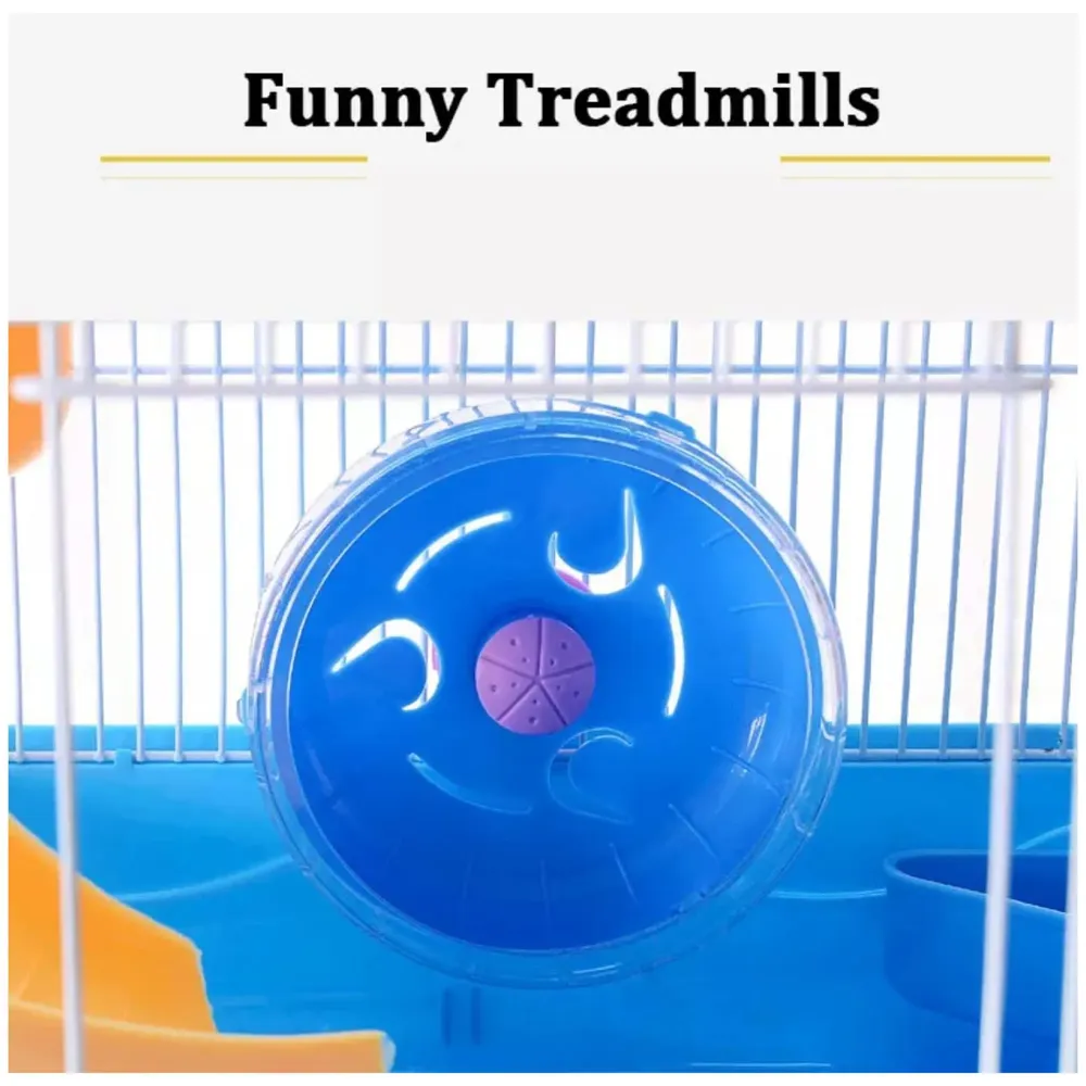 Hamster Habitat Pet House Portable Small Pets 2 Floors, Mice with a Food Cup, Water Bottle and Exercise Wheel Pink Colour - 3