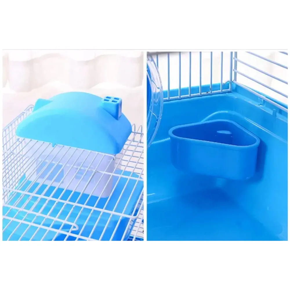 Hamster Habitat Pet House Portable Small Pets 2 Floors, Mice with a Food Cup, Water Bottle and Exercise Wheel Pink Colour - 4