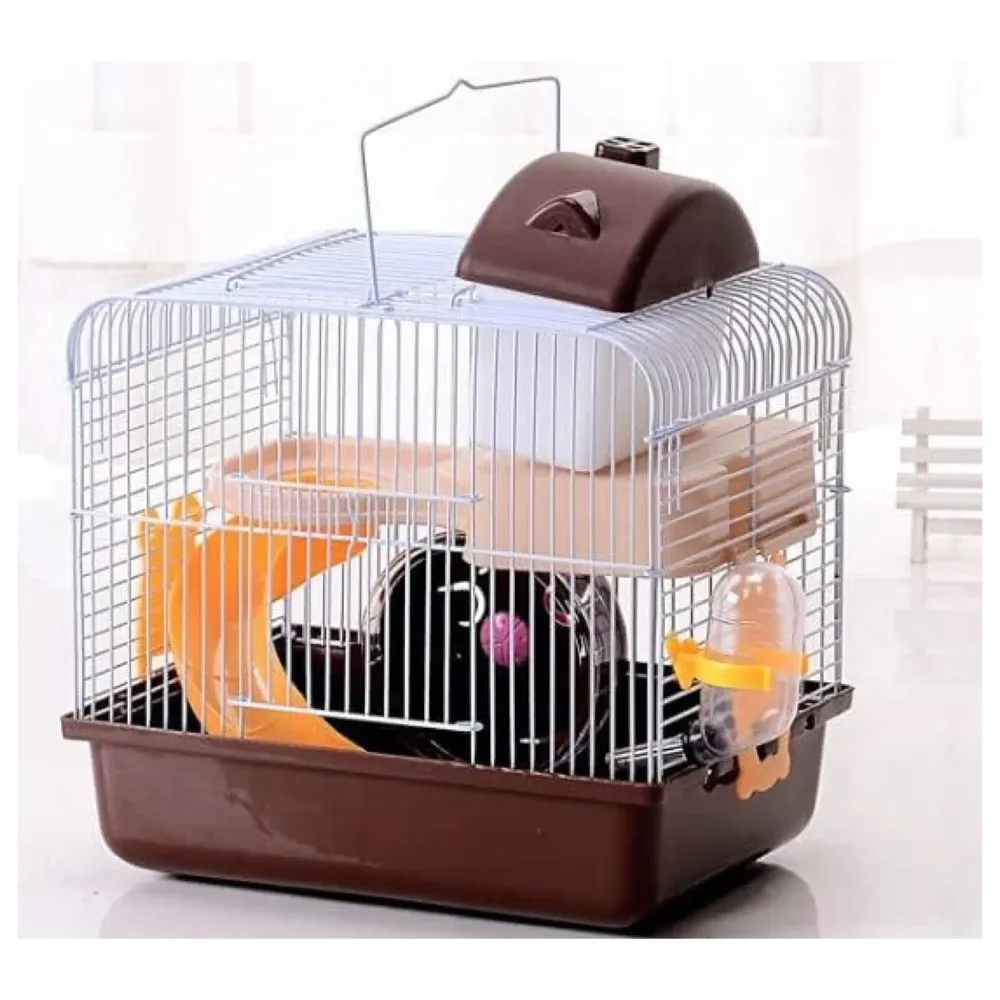 Habitat Hamster Cage Pet House Portable Small Pets 2 Floors, Mice with a Food Cup, Water Bottle and Exercise Wheel (Brown)