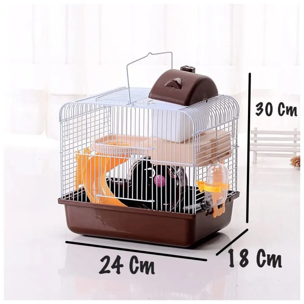 Habitat Hamster Cage Pet House Portable Small Pets 2 Floors, Mice with a Food Cup, Water Bottle and Exercise Wheel (Brown)