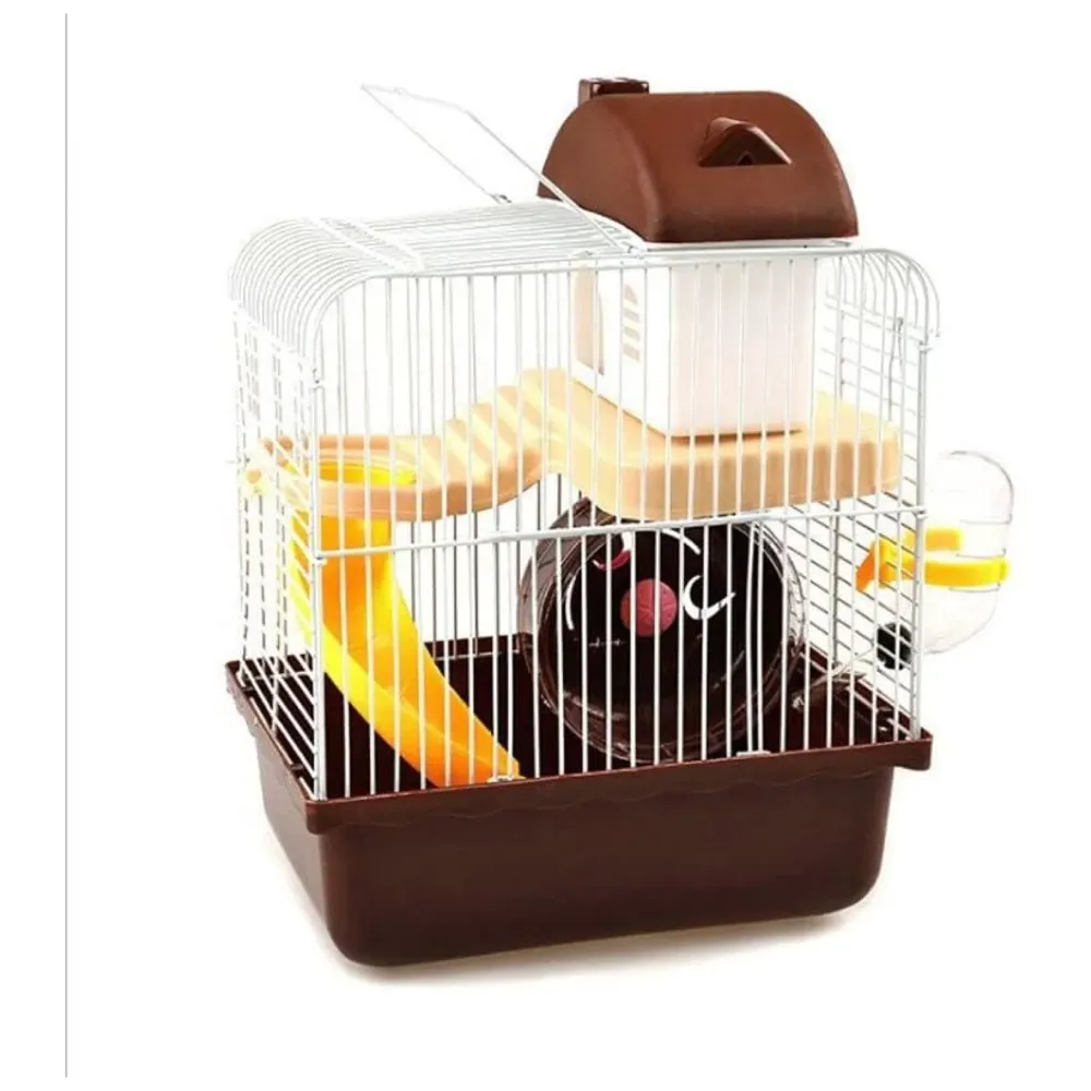 Habitat Hamster Cage Pet House Portable Small Pets 2 Floors, Mice with a Food Cup, Water Bottle and Exercise Wheel (Brown)