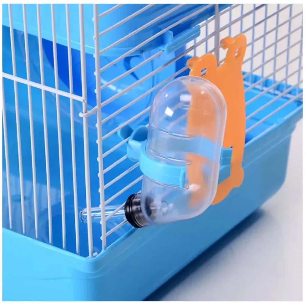 Hamster Habitat, Hamster Cage, Pet House Portable Small Pets 2 Floors, Mice with a Food Cup, Water Bottle and Exercise Wheel (Blue)