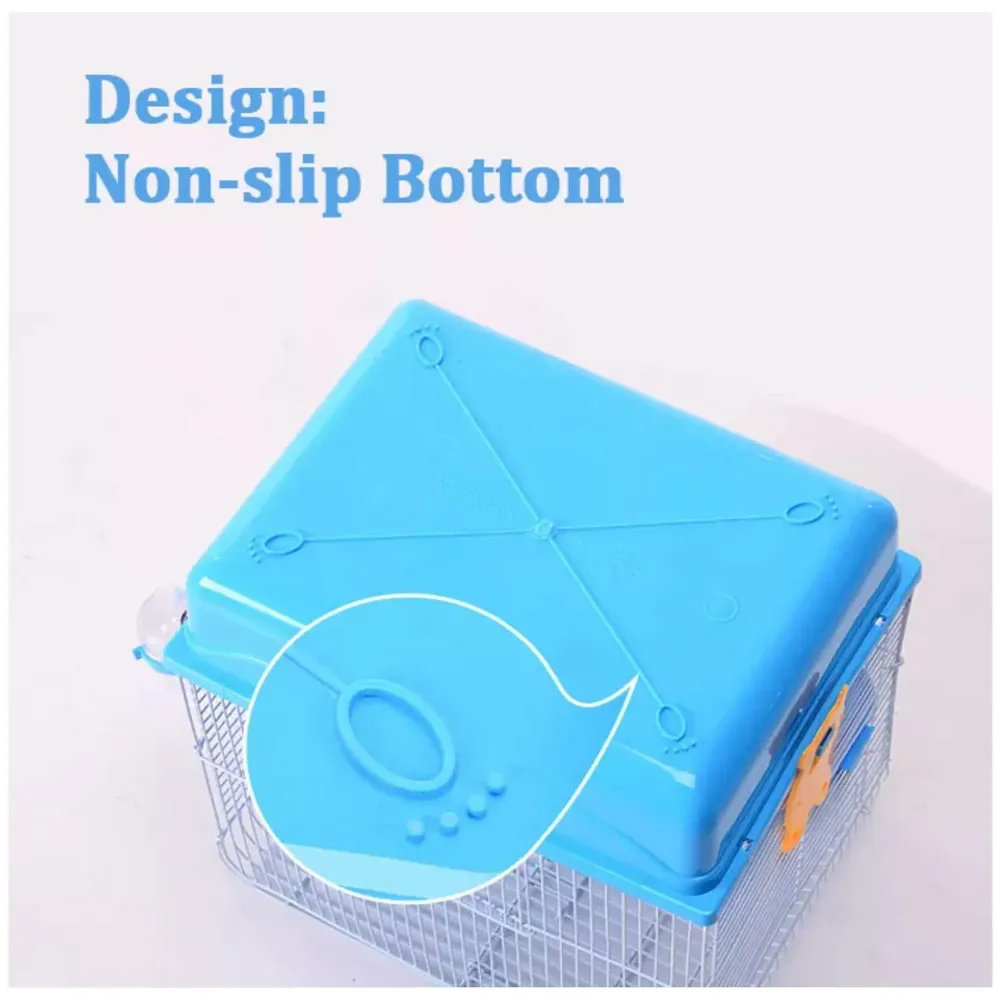 Hamster Habitat, Hamster Cage, Pet House Portable Small Pets 2 Floors, Mice with a Food Cup, Water Bottle and Exercise Wheel (Blue)