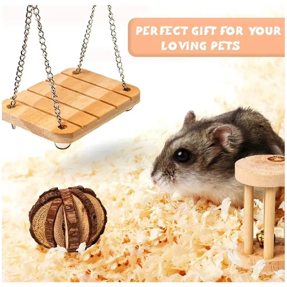 Hamster Set 5 in 1 Essential Toys, Silent, Hamster House Habitat Exercise Wheel, Non Slip Spinner Hamster Cage Accessories for Hamster Gerbils Rat Mice Small Pets