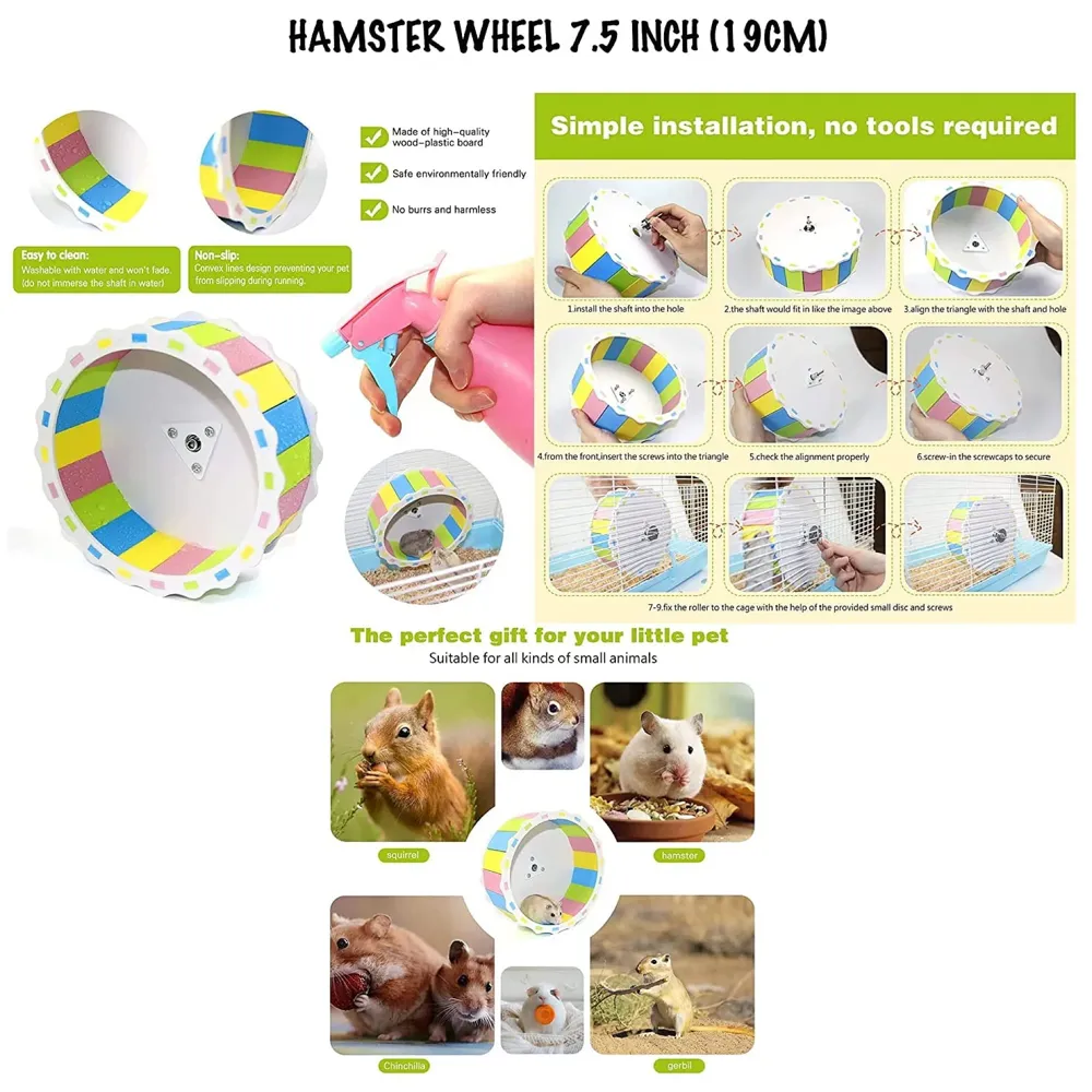 Hamster Set 5 in 1 Essential Toys, Silent, Hamster House Habitat Exercise Wheel, Non Slip Spinner Hamster Cage Accessories for Hamster Gerbils Rat Mice Small Pets