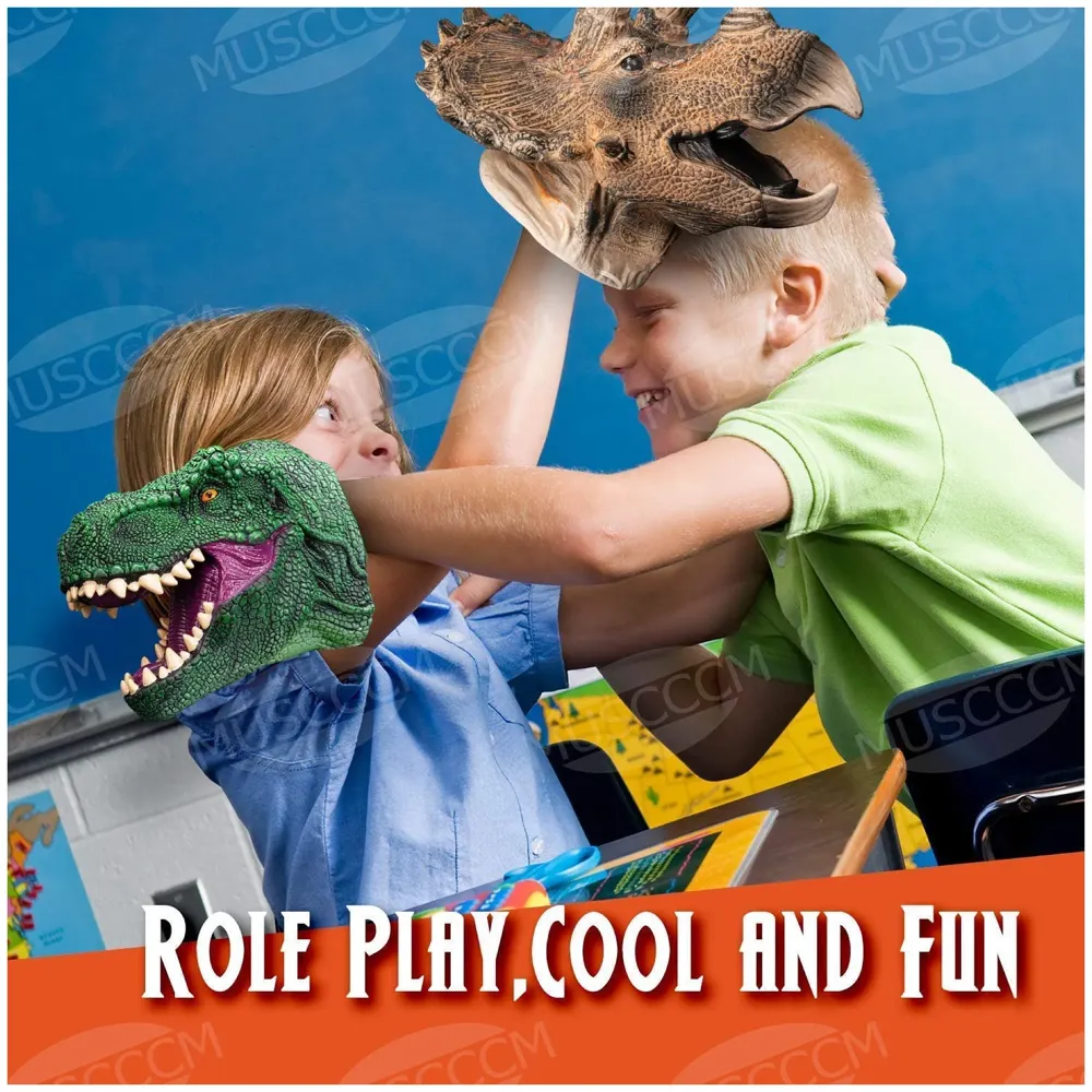Dinosaur Hand Puppet Toys,Soft Rubber Realistic Raptor Dinosaur Head Tyrannosaurus Rex T-Rex