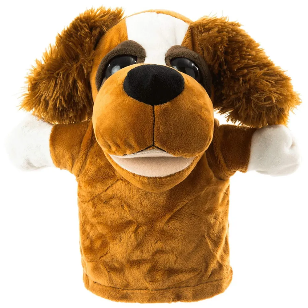 Hand Dog Puppets Jungle Animal Friends with Working Mouth for Imaginative Play, Storytelling, Teaching, Preschool & Role-Play. (Dog)