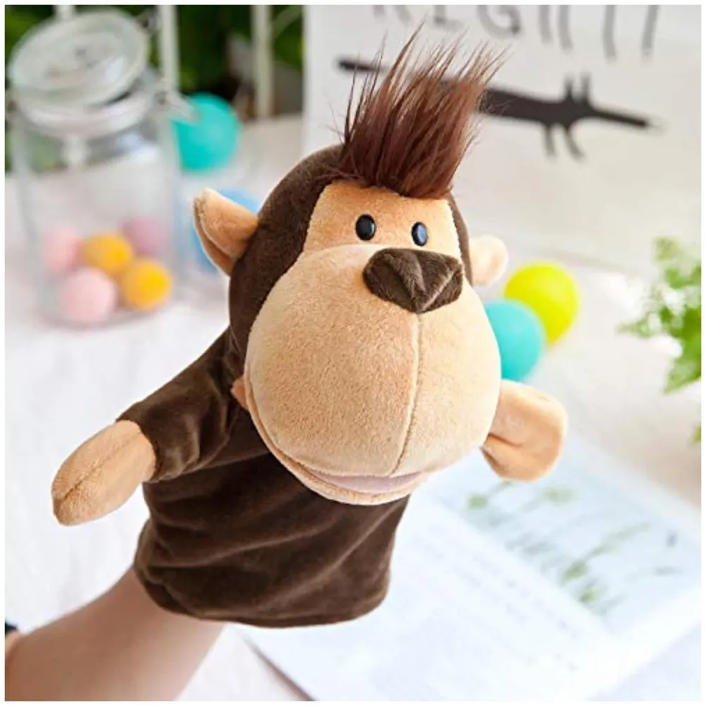 Hand Puppets Monkey Jungle Animal Friends with Working Mouth for Imaginative Play, Storytelling, Teaching, Preschool & Role-Play (Monkey)