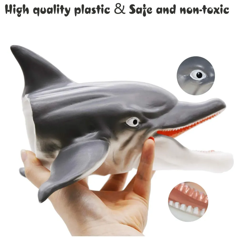 Rubber Hand Puppets Jungle Animal Friends with Working Mouth for Imaginative Play, Storytelling, Teaching, Preschool & Role-Play. (Dolphin)