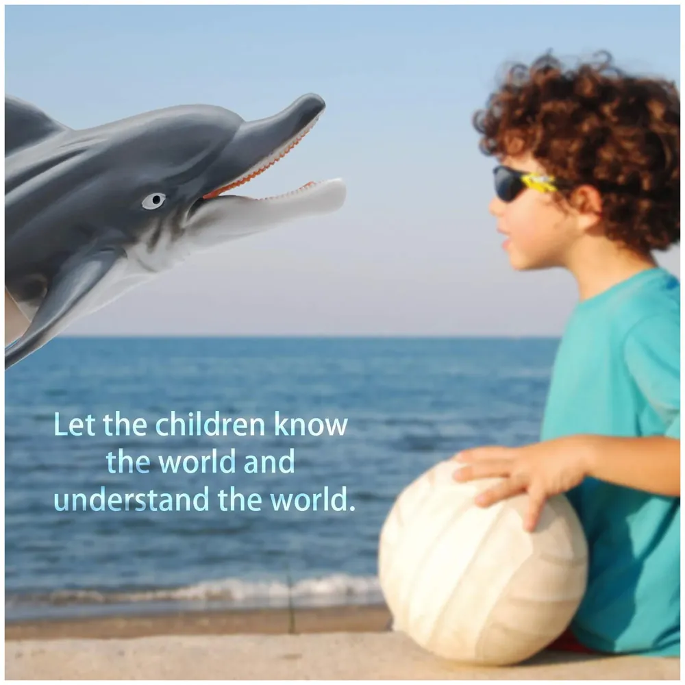 Rubber Hand Puppets Jungle Animal Friends with Working Mouth for Imaginative Play, Storytelling, Teaching, Preschool & Role-Play. (Dolphin)