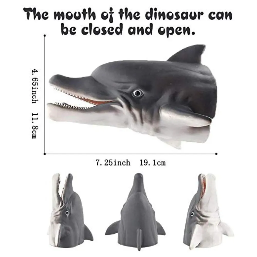 Rubber Hand Puppets Jungle Animal Friends with Working Mouth for Imaginative Play, Storytelling, Teaching, Preschool & Role-Play. (Dolphin)