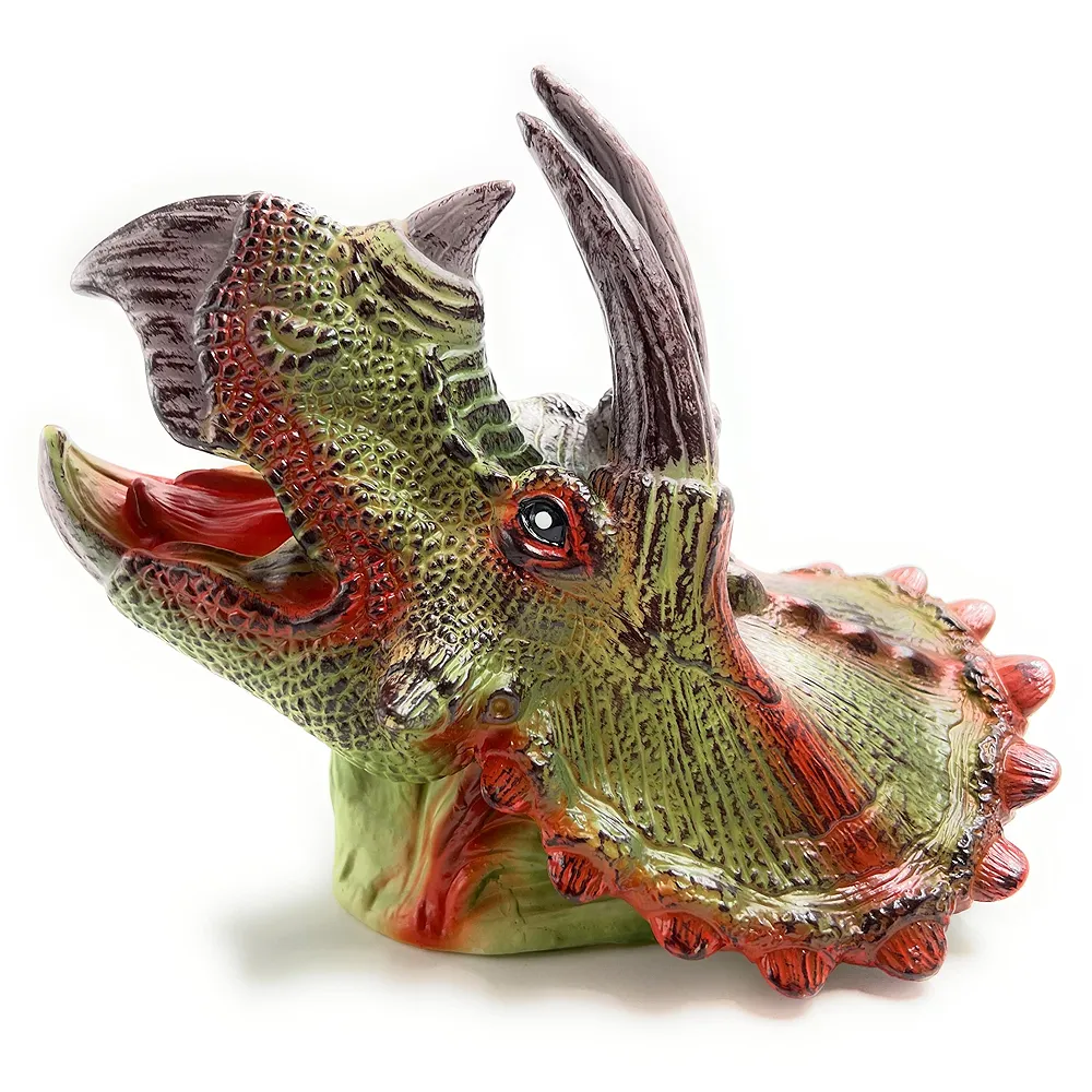 Triceratops Dinosaur Hand Puppet Brown Toys, Soft Rubber Realistic Raptor Dinosaur Head Premium