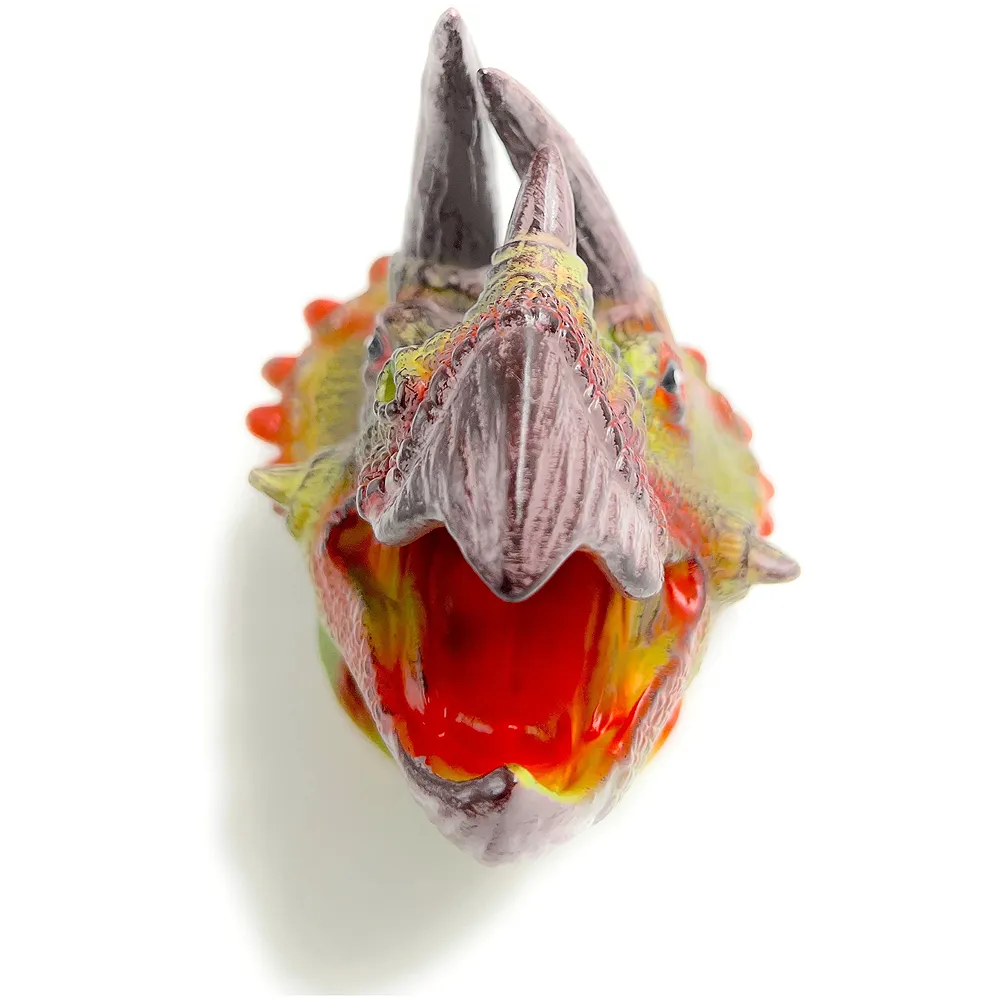 Triceratops Dinosaur Hand Puppet Brown Toys, Soft Rubber Realistic Raptor Dinosaur Head Premium