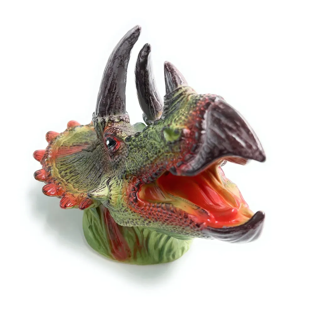 Triceratops Dinosaur Hand Puppet Brown Toys, Soft Rubber Realistic Raptor Dinosaur Head