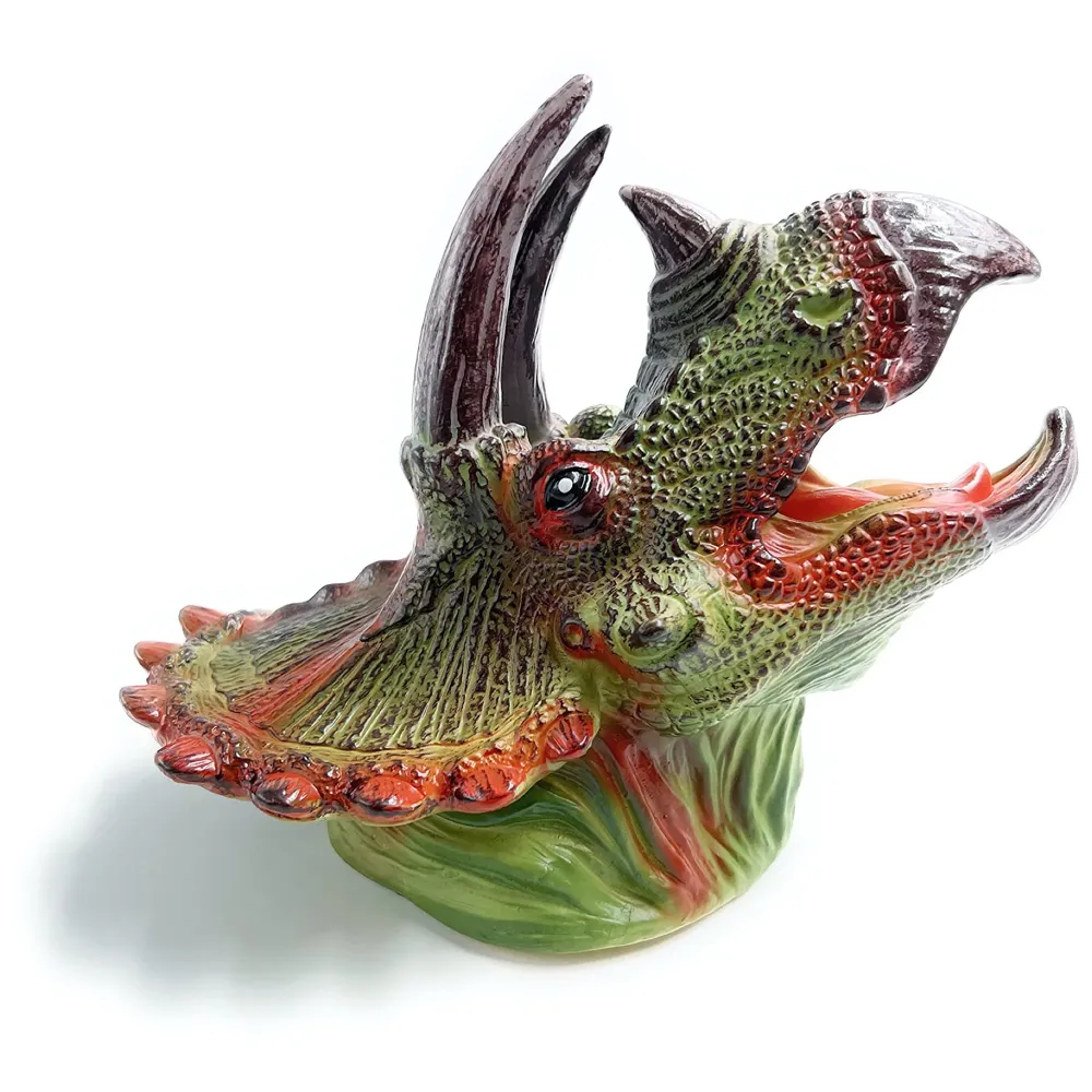 Triceratops Dinosaur Hand Puppet Brown Toys, Soft Rubber Realistic Raptor Dinosaur Head