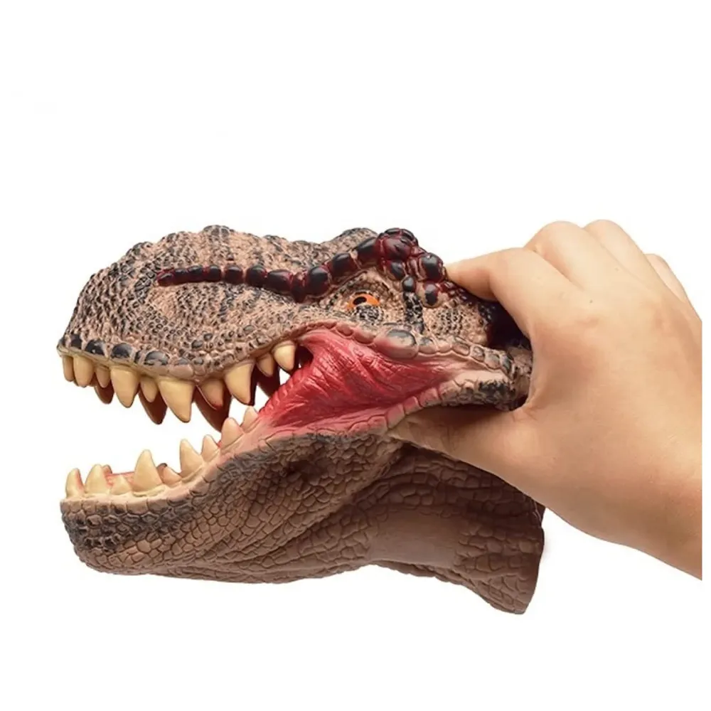 Dinosaur Hand Puppet Brown T-Rex Toys, Soft Rubber Realistic Raptor Dinosaur Head Tyrannosaurus Rex Brown