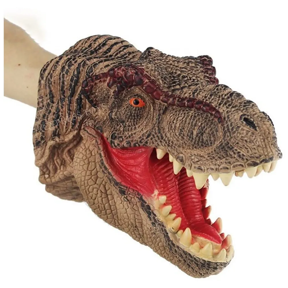Dinosaur Hand Puppet Brown T-Rex Toys, Soft Rubber Realistic Raptor Dinosaur Head Tyrannosaurus Rex Brown