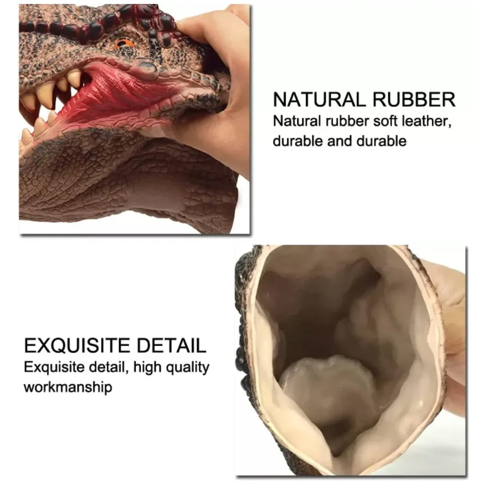 Dinosaur Hand Puppet Brown T-Rex Toys, Soft Rubber Realistic Raptor Dinosaur Head Tyrannosaurus Rex Brown
