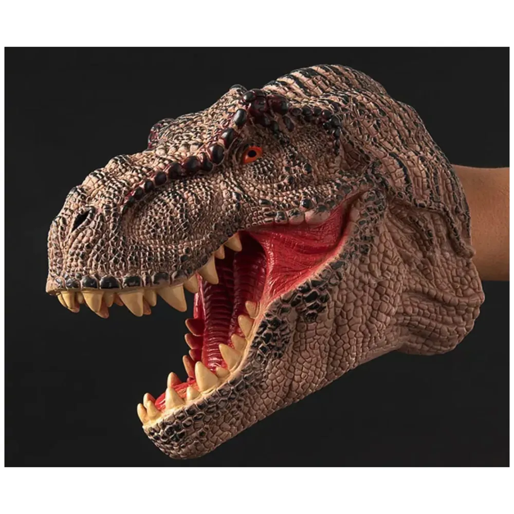 Dinosaur Hand Puppet Brown T-Rex Toys, Soft Rubber Realistic Raptor Dinosaur Head Tyrannosaurus Rex Brown