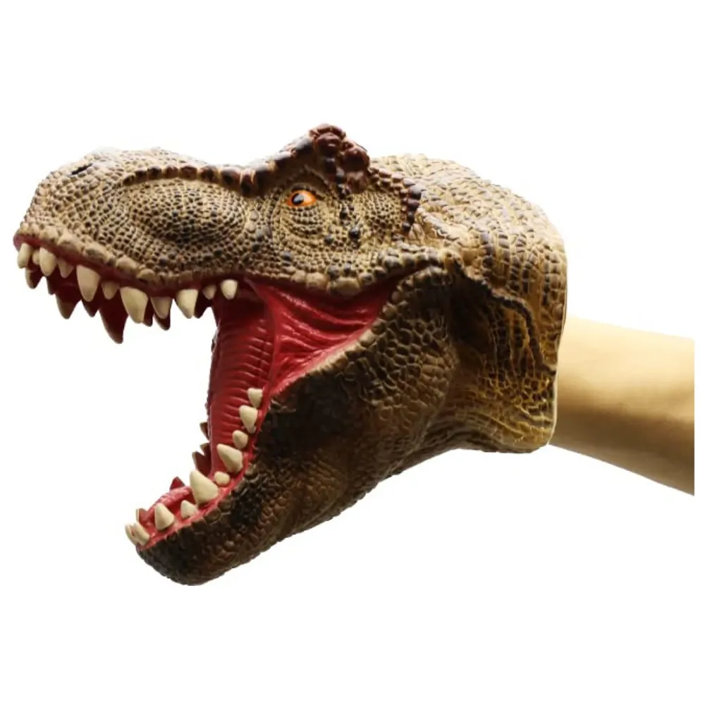Dinosaur Hand Puppet Brown T-Rex Toys, Soft Rubber Realistic Raptor Dinosaur Head Tyrannosaurus Rex Brown