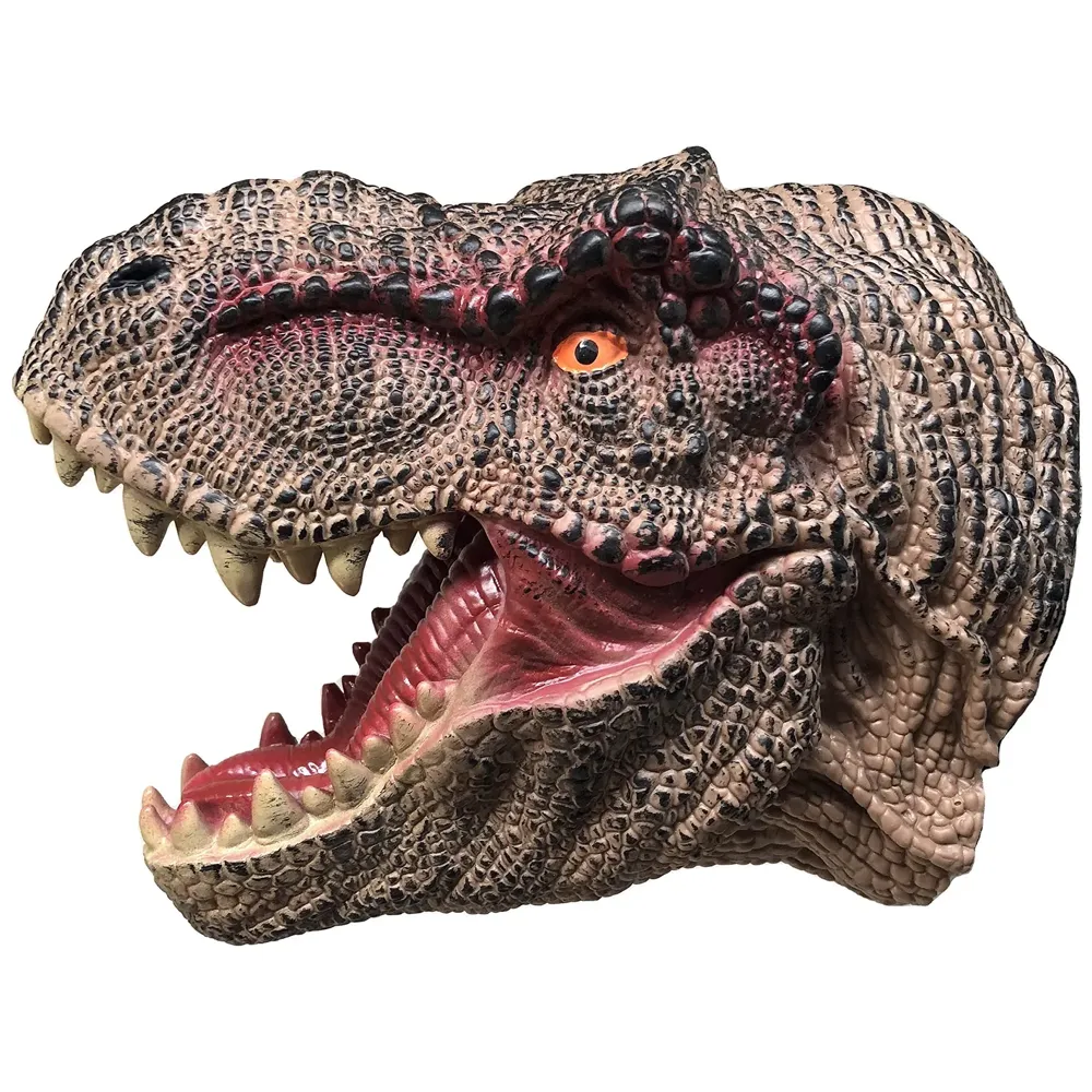 Dinosaur Hand Puppet Brown T-Rex Toys, Soft Rubber Realistic Raptor Dinosaur Head Tyrannosaurus Rex Brown