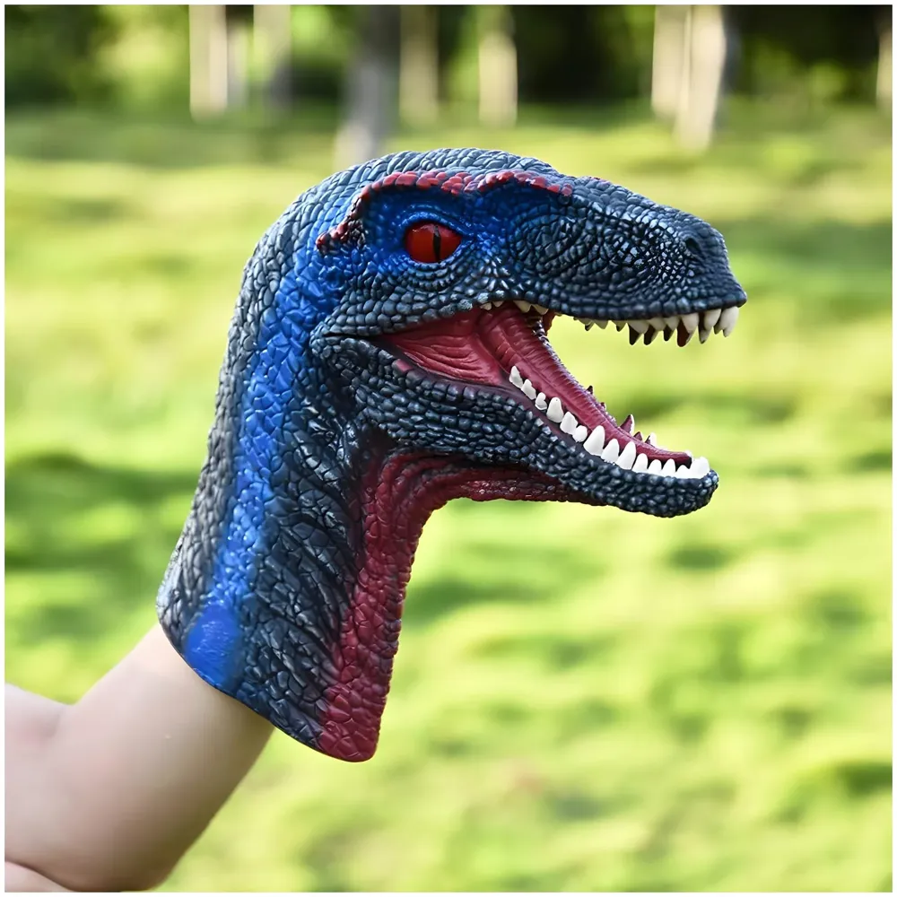 Dinosaur Hand Puppet Brown Velociraptor Toys, Soft Rubber Realistic Raptor Dinosaur Head Rex