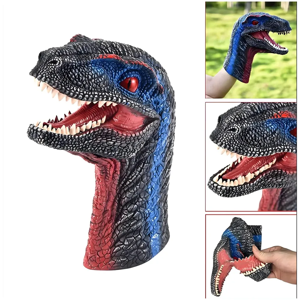 Dinosaur Hand Puppet Brown Velociraptor Toys, Soft Rubber Realistic Raptor Dinosaur Head Rex