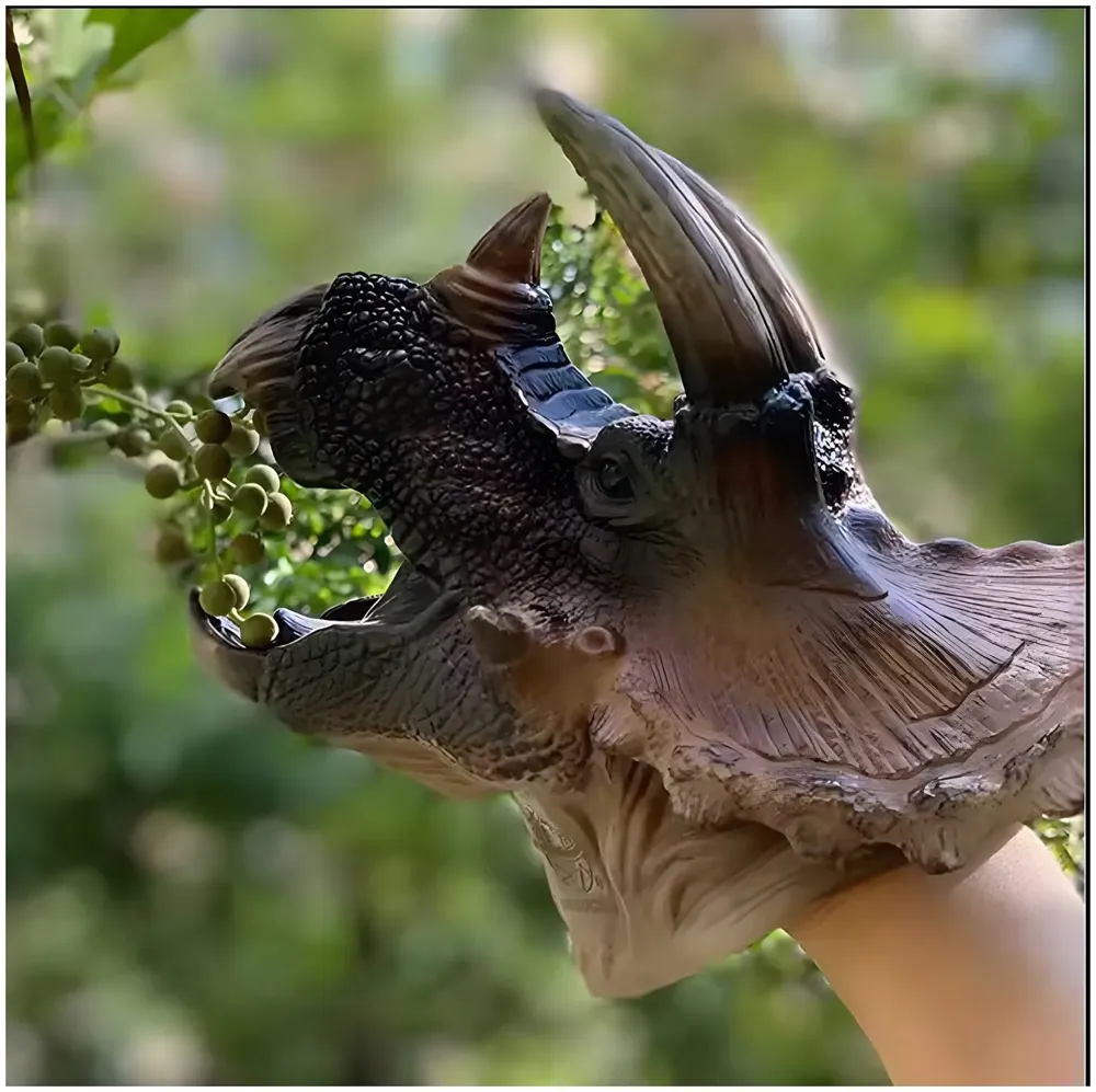 Dinosaur Hand Puppet Triceratops Kids Toy Puppet Brown Toys, Soft Rubber Realistic Raptor Dinosaur Head Story Telling Bedtime Pretend Play Action Figure