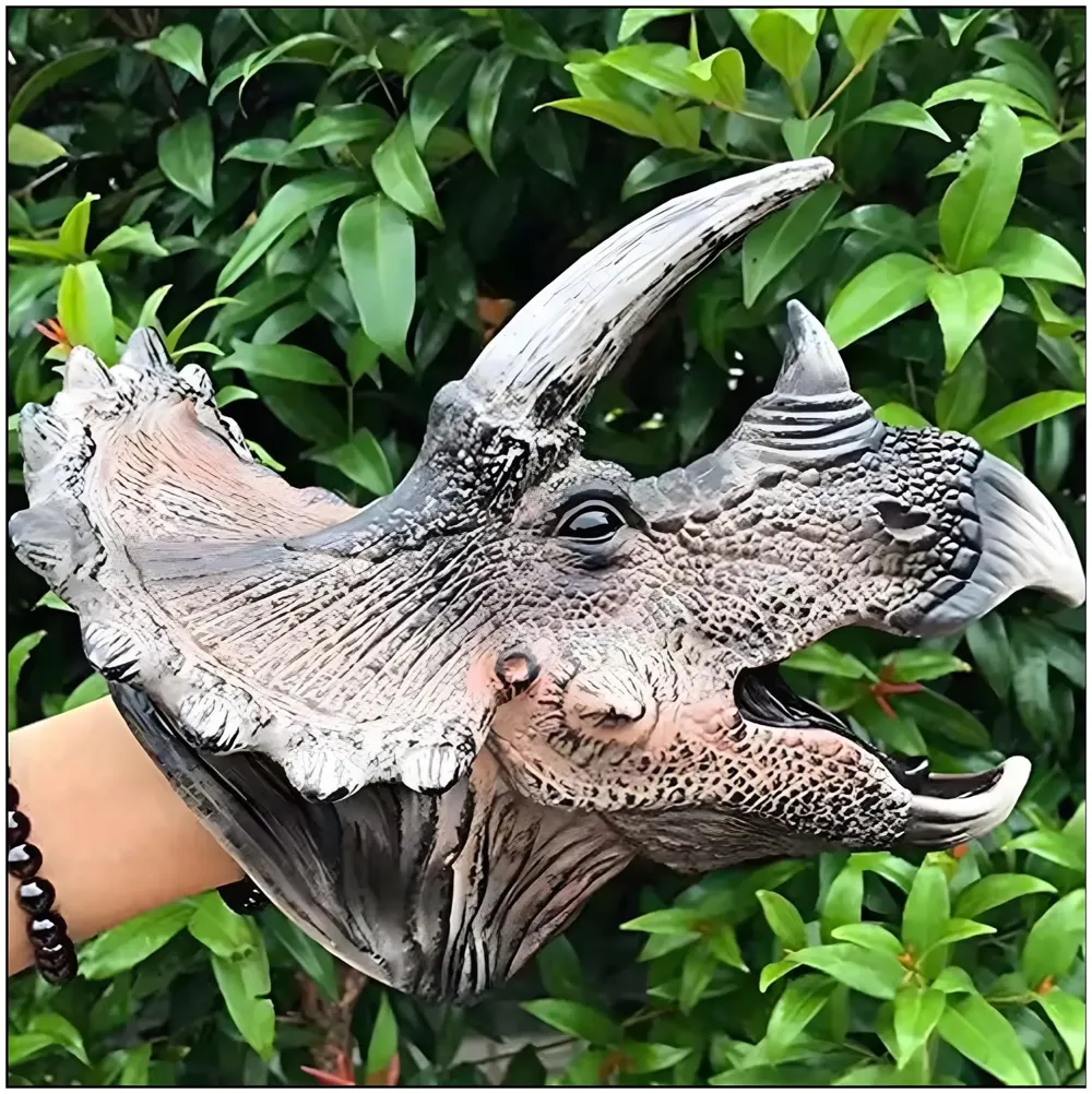 Dinosaur Hand Puppet Triceratops Kids Toy Puppet Brown Toys, Soft Rubber Realistic Raptor Dinosaur Head Story Telling Bedtime Pretend Play Action Figure