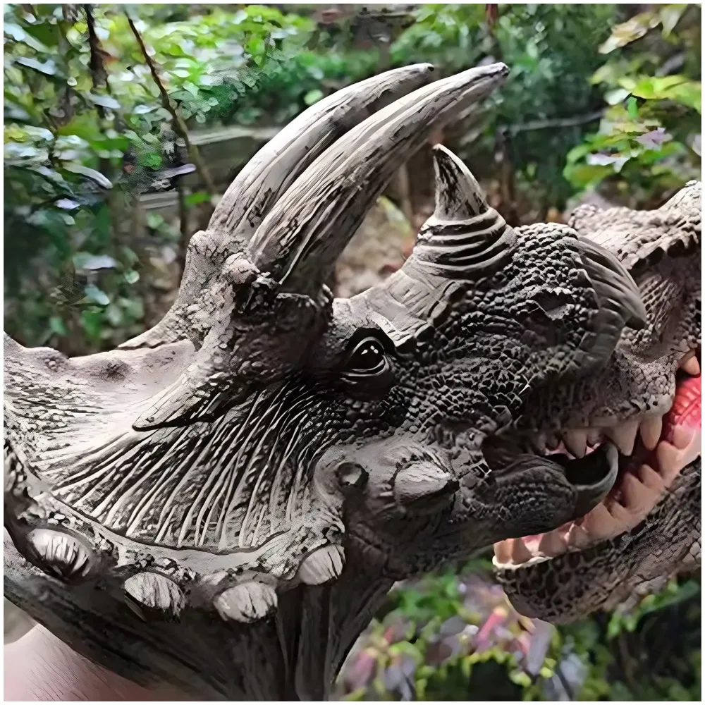 Dinosaur Hand Puppet Triceratops Kids Toy Puppet Brown Toys, Soft Rubber Realistic Raptor Dinosaur Head Story Telling Bedtime Pretend Play Action Figure