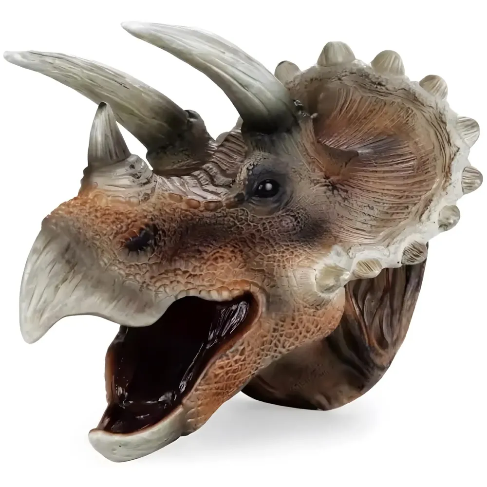 Dinosaur Hand Puppet Triceratops Kids Toy Puppet Brown Toys, Soft Rubber Realistic Raptor Dinosaur Head Story Telling Bedtime Pretend Play Action Figure