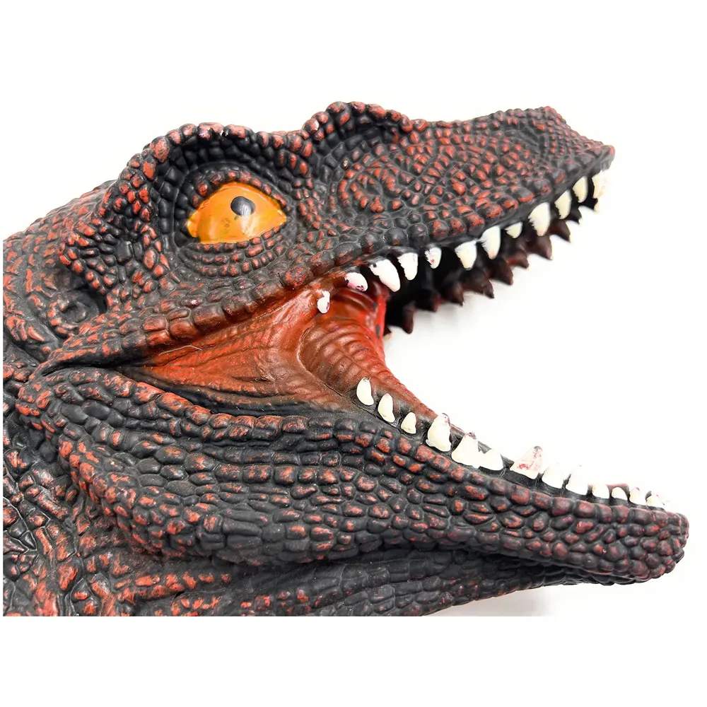 2 Pc Combo Hand Puppet Dinosaurs Hand Puppet Raptor and Green T-Rex Toys, Soft Rubber Realistic Raptor Dinosaur Head