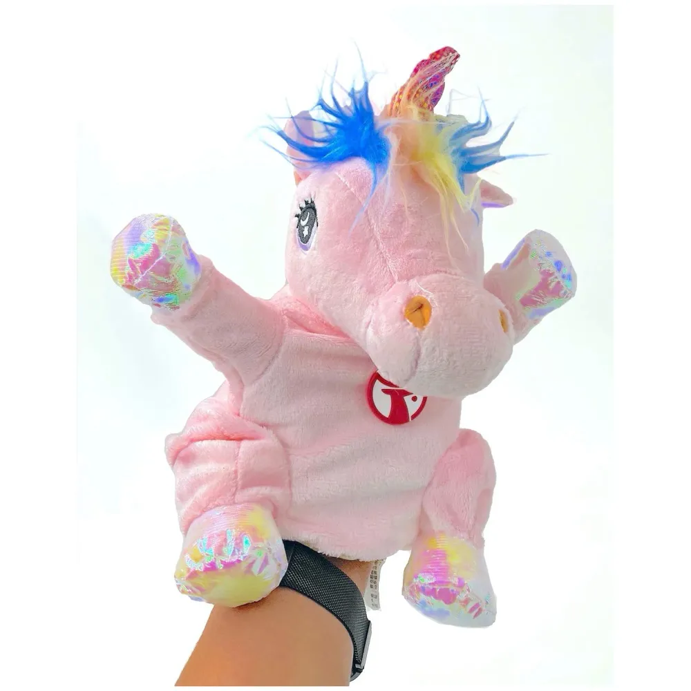 Hand Puppets Jungle Animal Friends with Working Mouth for Imaginative Play, Storytelling, Teaching, Preschool & Role-Play. (Unicorn Pink)