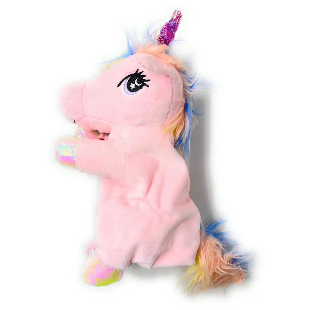 Hand Puppets Jungle Animal Friends with Working Mouth for Imaginative Play, Storytelling, Teaching, Preschool & Role-Play. (Unicorn Pink)